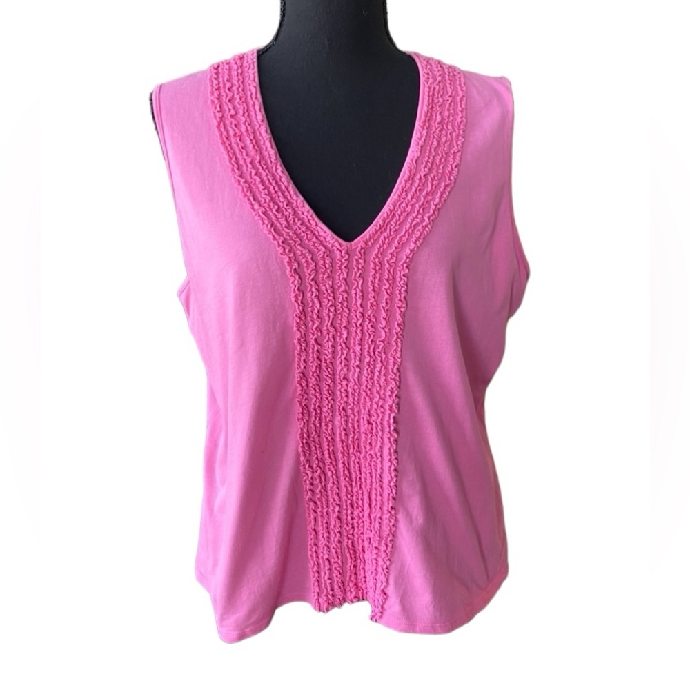 Talbots XL Pink sleeveless V-neck top. Cute ruffle down front